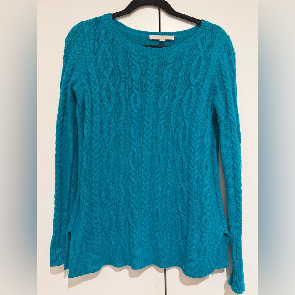 XS LOFT Teal Cable Knit Sweater
